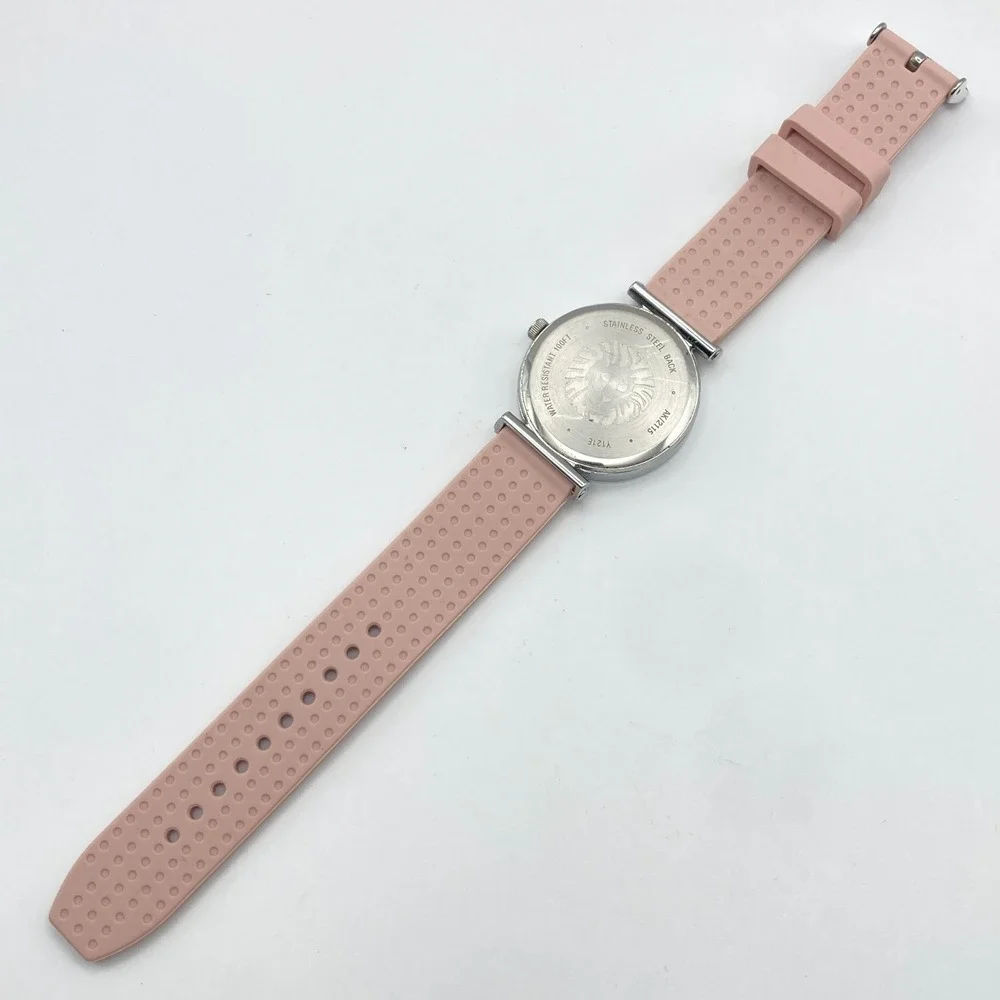 Anne Klein Women's Watch 34mm Silver Tone Beige Dial Silicone Band New Battery